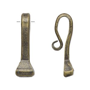 Drop, antique brass-plated carbon steel, 27x8mm-29x8mm horseshoe nail with fancy curl. Sold per pkg of 4.