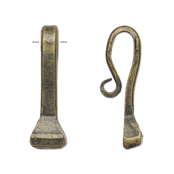 Drop, antique brass-plated carbon steel, 27x8mm-29x8mm horseshoe nail with fancy curl. Sold per pkg of 4. image number 0
