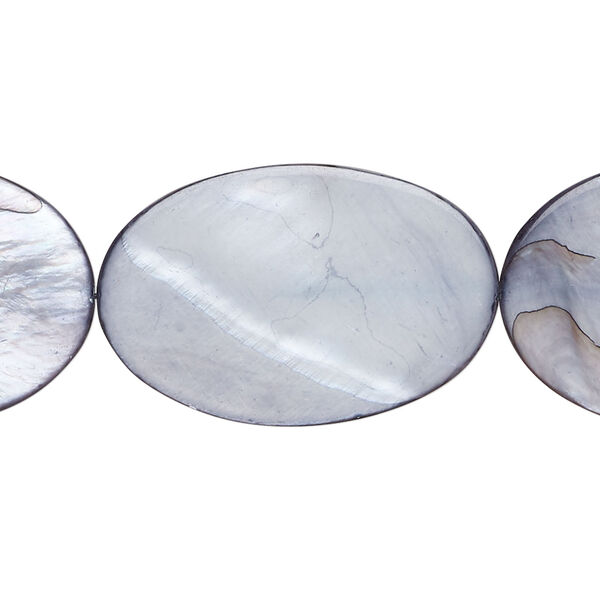 Mother-of-pearl shell 1pkg1, flat oval bead 14 inch blue steel 31x21mm image number 0