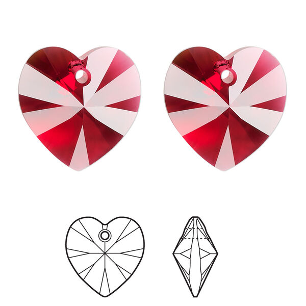 Drop 2pk scarlet, Crystal Passions® 18mm pendant heart 6228 image number 0
