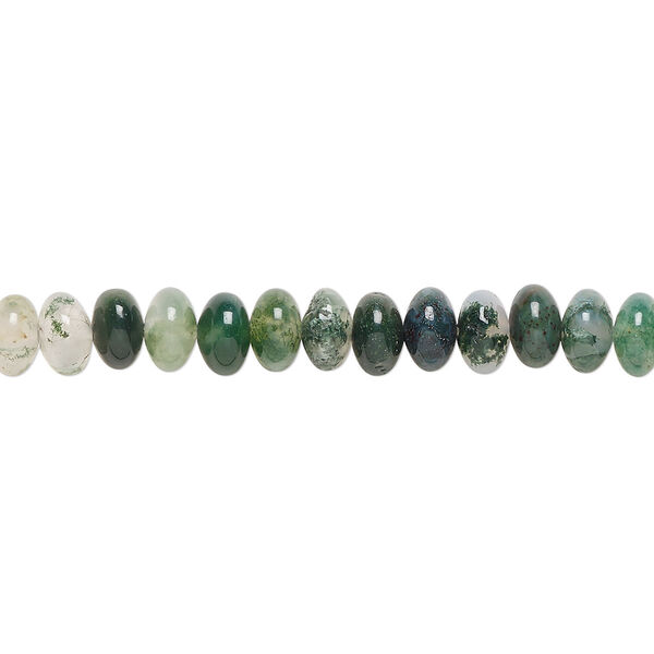 Bead, moss agate (natural), 6x4mm rondelle, B grade, Mohs hardness 6-1/2 to 7. Sold per 15-1/2" to 16" strand. image number 0