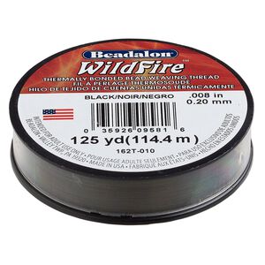 Thread, Beadalon® WildFire™, polyester and plastic, black, 0.2mm with bonded coating, 15-pound test. Sold per 125-yard spool.