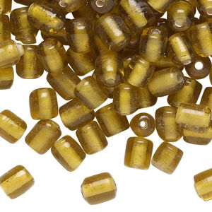 Bead, glass, translucent dark yellow, 8x6mm oval. Sold per 2-ounce pkg, approximately 165 beads.