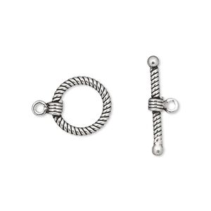 Clasp, toggle, antiqued sterling silver, 12mm twisted round. Sold individually.