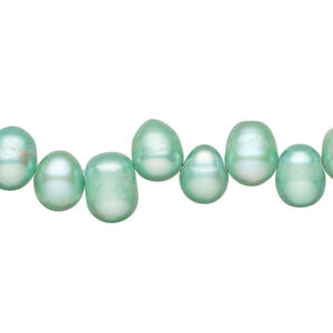 Freshwater pearl 1pkg1, top-drilled rice, 15 inch dark teal green 8x6mm-10x7mm cultured