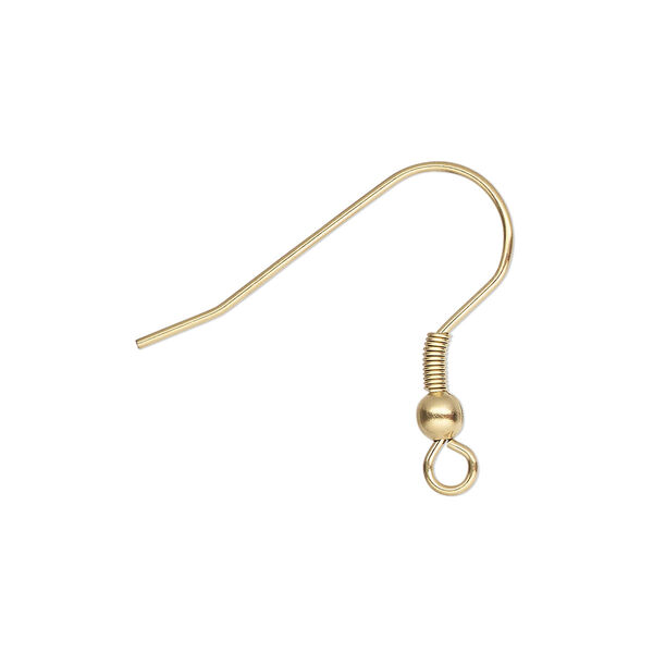 Ear wire, gold-finished stainless steel, 22mm fishhook with 3mm ball and 4mm coil with open loop, 20 gauge. Sold per pkg of 5 pairs. image number 0