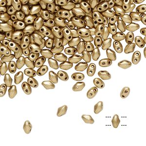 Bead, Preciosa Mini Twin™, Mini Pressed Twin, Czech pressed glass, opaque gold, 4x2.5mm oval with (2) 0.7mm holes. Sold per 250-gram pkg.