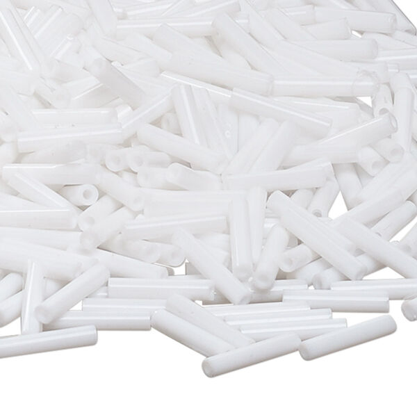 Bead, Miyuki, bugle bead, glass, pkg/50 g, 12x2.4mm center-drilled, opaque white, (RBU-402). image number 0