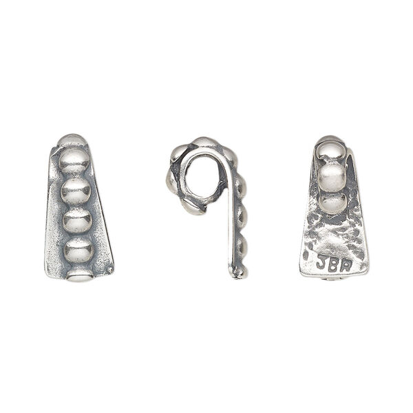 Bail, JBB Findings, glue-on, antique silver-plated pewter (tin-based alloy), 16x7.5mm trapezoid with beaded design and 7.5x5mm flat base. Sold per pkg of 2. image number 0