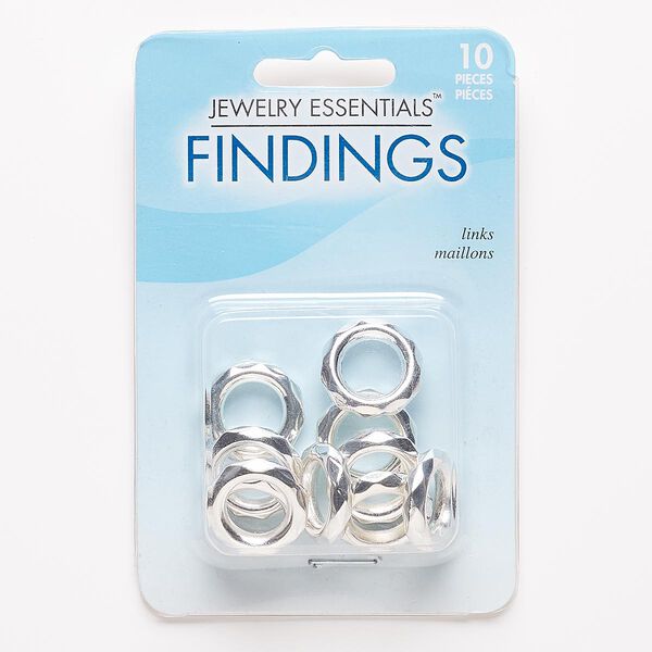 Bead, silver-coated plastic, 19x4mm faceted rondelle with 11mm hole. Sold per pkg of 10. image number 0