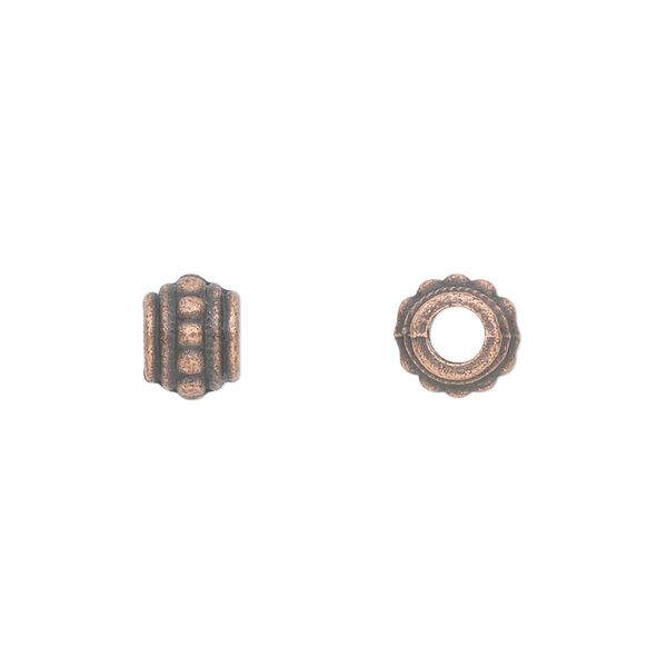 Bead, antique copper-plated "pewter" (zinc-based alloy), 8x6mm beaded barrel. Sold per pkg of 100. image number 0