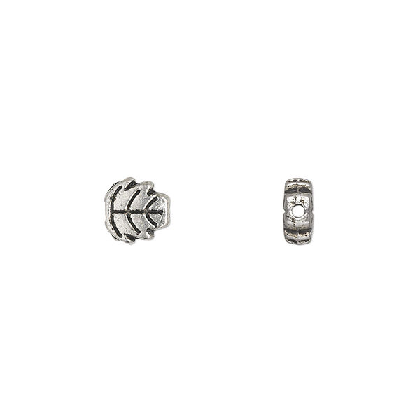 Bead, antique silver-plated "pewter" (zinc-based alloy), 7x7mm double-sided leaf. Sold per pkg of 100. image number 0