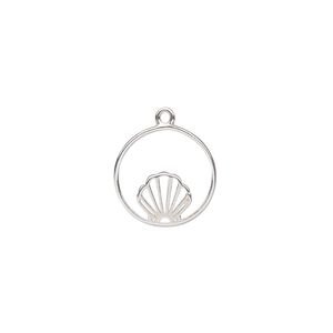 Charm Amoracast® 1pkg1 sterling silver, 14mm double-sided cutout mermaid seashell round