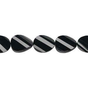 Black onyx 1pkg5, hand-cut faceted twisted flat oval bead 11x9mm