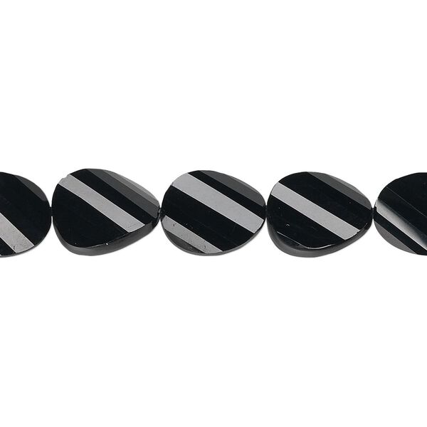 Black onyx 1pkg5, hand-cut faceted twisted flat oval bead 11x9mm image number 0