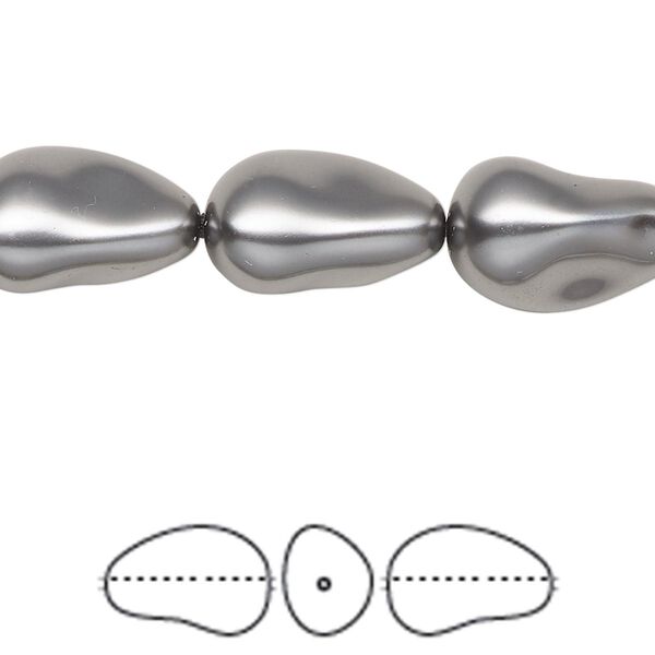 Pearl 10pk dark grey, Crystal Passions® 16x11mm baroque drop 5843 image number 0