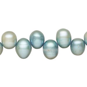 Freshwater pearl 1pkg1, top-drilled rice, 14 inch light teal / cream 9x8mm-13x9mm cultured