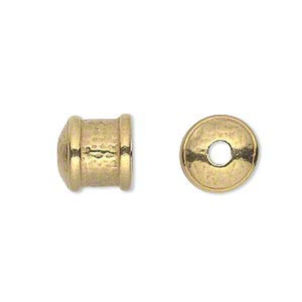 Cord end, JBB Findings, gold-plated pewter (tin-based alloy), 11mm textured round tube, 9mm inside diameter. Sold per pkg of 2. image number 0
