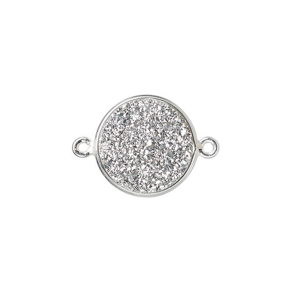 Link, titanium- / electro-coated druzy agate (coated) / sterling silver, silver, 15mm hand-cut single-sided flat round. Sold individually. image number 0