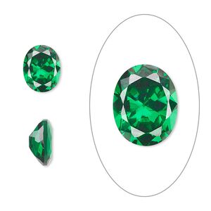 Gem, cubic zirconia, emerald green, 10x8mm faceted oval, Mohs hardness 8-1/2. Sold individually.