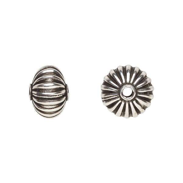 Bead, antiqued sterling silver, 11x8mm corrugated rondelle. Sold per pkg of 4. image number 0