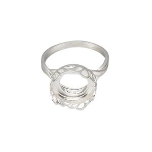 Ring, sterling silver, 13mm round with petal edge and 12mm round cabochon bezel setting, size 7. Sold individually.