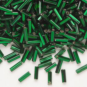 Bead, Preciosa Ornela Czech glass, bugle bead, pkg/500g, 1/4 inch, silver-lined transparent dark green, (57620).