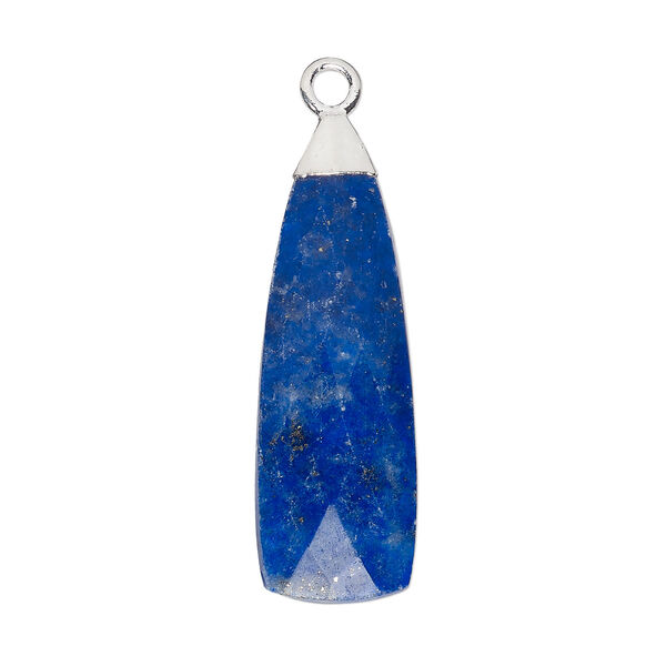 Drop, lapis lazuli (natural) and sterling silver, 28x9mm faceted hand-cut paddle. Sold individually. image number 0