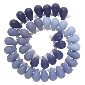 Bead, glass, mixed matte pale purple opal, light purple opal and purple, 16x10mm top-drilled teardrop with irregular rondelles. Sold per 14-inch strand.