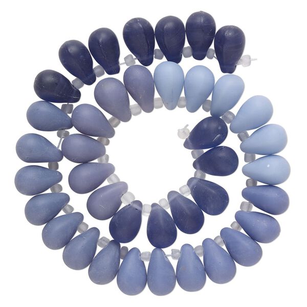 Bead, glass, mixed matte pale purple opal, light purple opal and purple, 16x10mm top-drilled teardrop with irregular rondelles. Sold per 14-inch strand. image number 0