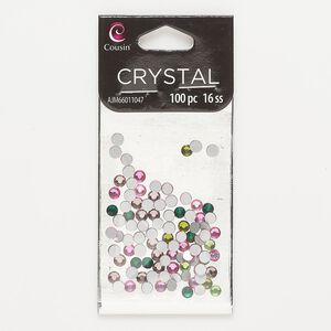 Flat back mix, glass, mixed pinks and greens, 3.8-4mm faceted round, SS16. Sold per pkg of 100.