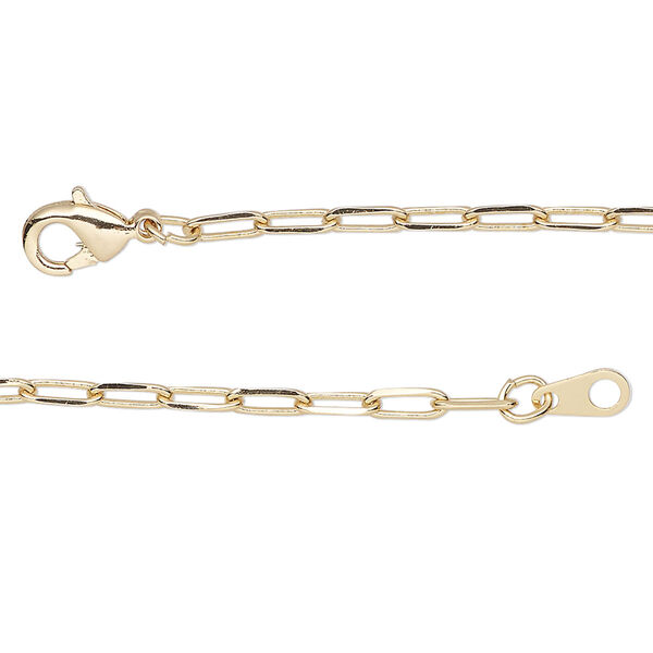 Chain, gold-finished brass, 2.4mm paperclip, 24 inches with lobster claw clasp. Sold individually. image number 0