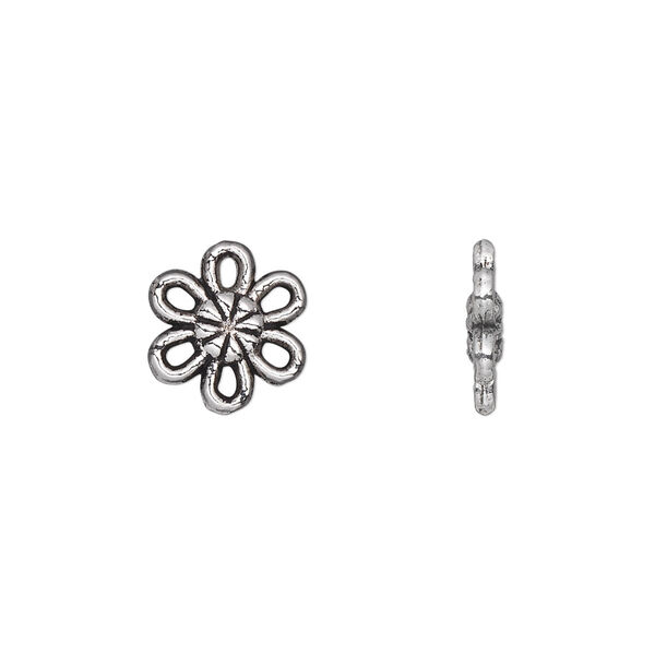 Component, antique silver-plated "pewter" (zinc-based alloy), 11x11mm double-sided flower with 6 open petals. Sold per pkg of 50. image number 0