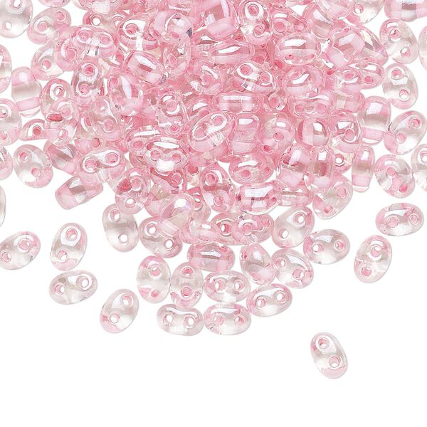 Seed bead, Preciosa Twin™ Czech glass, pkg/250g, 5x2.5mm oval, transparent pink terra color-lined clear, (38694). image number 0