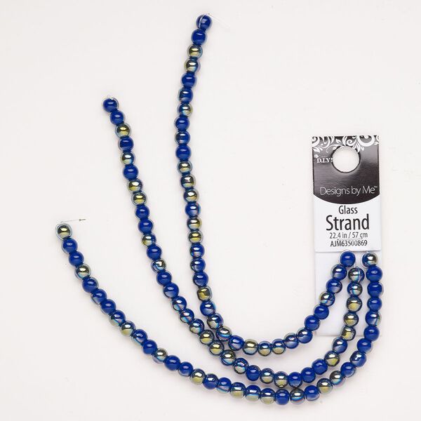 Bead glass 1pk 5-6mm round, opaque cobalt blue AB 22 inch image number 0