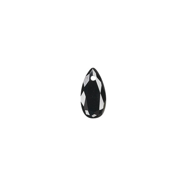 Drop, cubic zirconia, black, 12x6mm hand-faceted teardrop, Mohs hardness 8-1/2. Sold per pkg of 4. image number 0