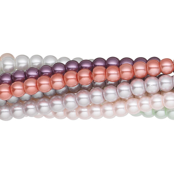 Bead, glass pearl, assorted colors, 4mm round. Sold per pkg of (10) 30-inch strands. image number 0