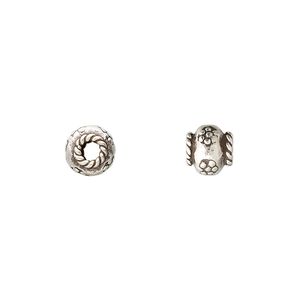 Bead, Hill Tribes, antiqued sterling silver, 7x6mm rondelle with flower design and rope edge. Sold per pkg of 2.