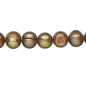Freshwater pearl 1pkg1, semi-round, 15 inch iris gold 7-9mm cultured