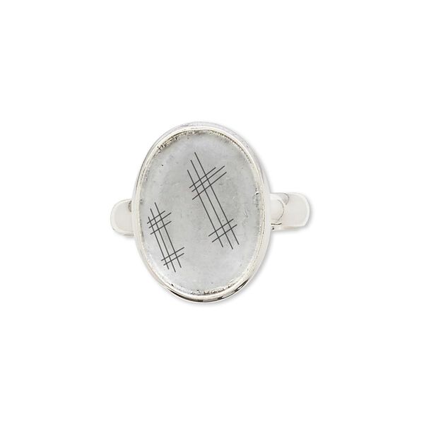 Ring, sterling silver, 3.5mm wide with smooth rim and 16x12mm oval bezel setting, size 7. Sold individually. image number 0