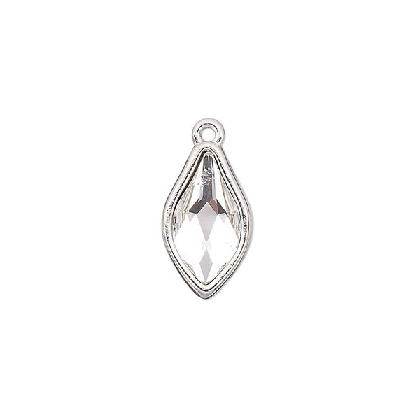 Drop, TierraCast®, crystal and rhodium-plated pewter (tin-based alloy), crystal clear, 16.5x9.5mm teardrop with renewal theme. Sold individually. image number 0