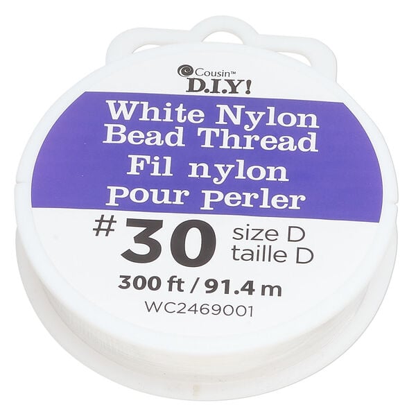 Thread 1pkg1, nylon, white, size D twisted round, 300-foot spool. image number 0