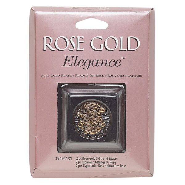 Link, rose gold-plated copper and lacquer, 16.5x9mm 3-oval with 6 loops, 5mm between loops. Sold per pkg of 2. image number 0