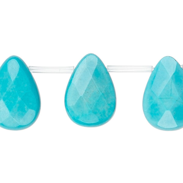 Bead, magnesite (dyed / stabilized), blue, 18x13mm top-drilled faceted teardrop, B grade, Mohs hardness 3-1/2 to 4. Sold per 16-inch strand, approximately 10 beads. image number 0