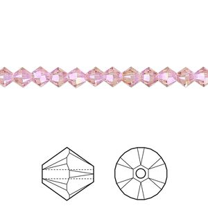 Bead 48pk light rose shimmer 2X, Crystal Passions® 4mm bicone 5328
