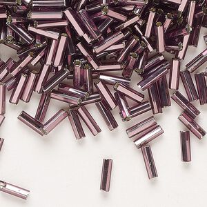 Bead, Preciosa Ornela Czech glass, bugle bead, pkg/500g, 1/4 inch, silver-lined transparent amethyst, (27060).