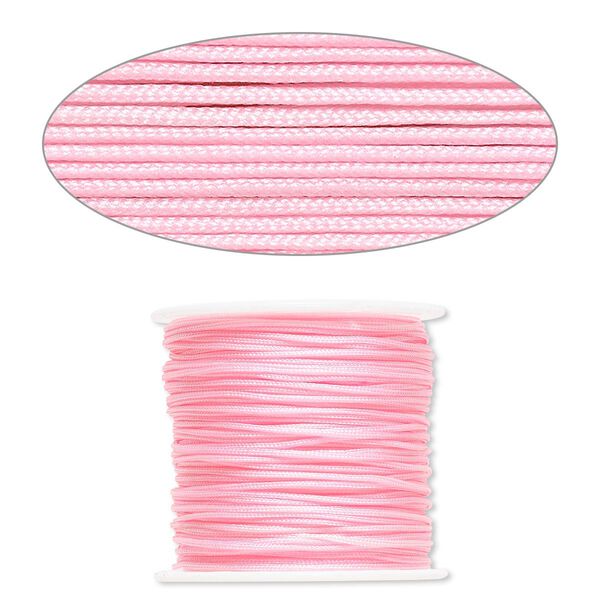 Cord, imitation silk, pink, 1mm. Sold per 100-foot spool. image number 0
