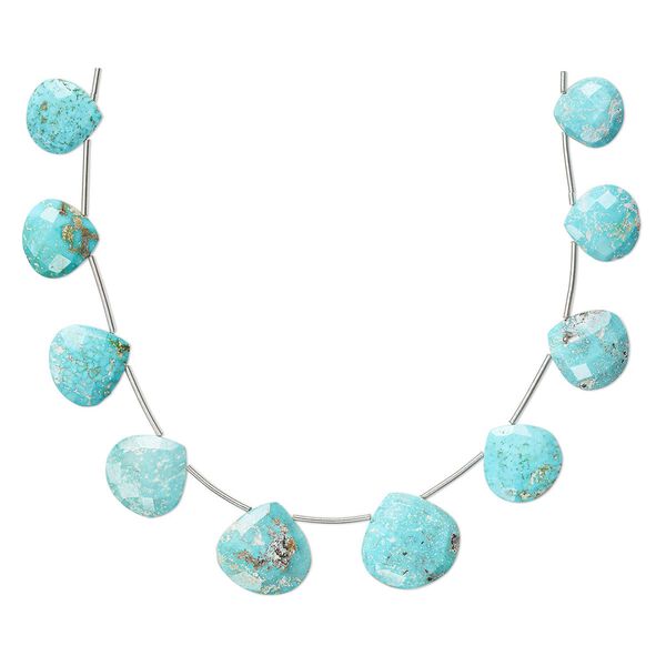 Imperial crown turquoise 1pkg10, hand-cut top-drilled faceted puffed teardrop bead natural 10-19mm image number 0
