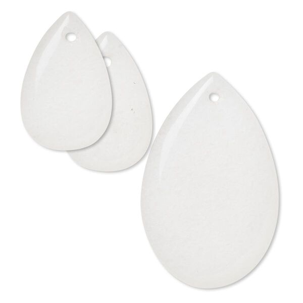 Focal and drop, Malaysia "jade" (quartz) (natural), (2) 20x13mm and (1) 31x20mm hand-cut teardrop, B grade, Mohs hardness 7. Sold per 3-piece set. image number 0