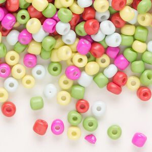 Seed bead mix, glass, pkg/50g, #6 round, opaque mixed colors.